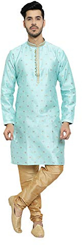 Pro-Ethic Style Developer Men's Silk Printed Kurta Set, Light Green (Small)