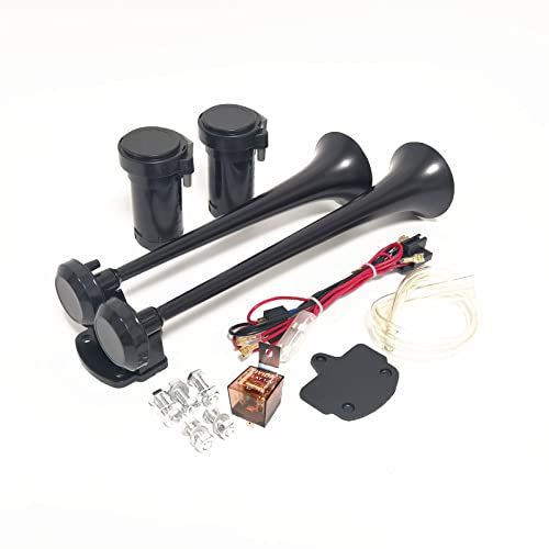 YIYIDA Lufthorn Autohupe Car Horn 24V LKW Hupe Doppelrohrhupe Elektrische Hupe 170db schwarz Wasserdichte Hupe Hochtöner und Basshorn mit Air Pump Lautsprecher Trompete für 24V LKW Moto Schiff etc