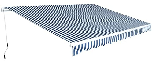 Store de balcon, protection solaire pour jardins, piscines, restaurants, toits, terrasses et balcons - Store à bras articulé - 450 cm - Bleu/blanc