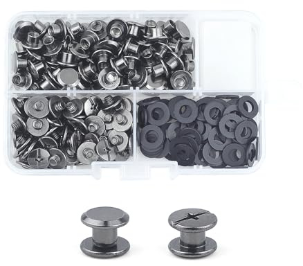 MABAHON 80 Set Chicago Vis Reliure M5x4mm Chicago Rivets Vis Métal Rivet Remplacement Réparation pour Livres Album Sacs Craft Collier Bagages Sac À Dos Ceinture (Noir)