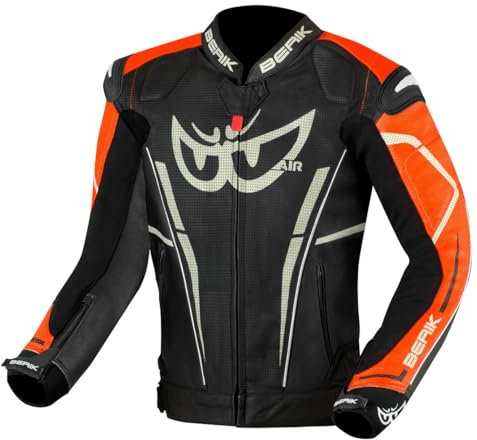 Berik Street PRO Evo Giacca in Pelle da Moto, Nero/Arancione, 50