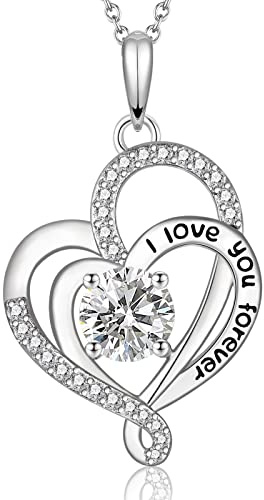 VOSAP Collana in argento Sterling S925 con ciondolo a forma di cuore, con scritta I Love You Forever, idea regalo per la moglie per Natale, compleanno, Argento sterling Zirconia cubica