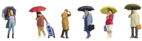 NOCH® Gente en la Lluvia, Figuras coloreadas a Mano, Modelo H0, 6 Piezas para dioramas y modelismo