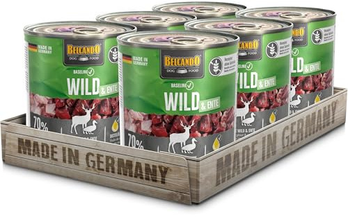 BELCANDO Baseline Gibier & Canard [6x800g] Alimentation Humide en boîte pour Les Chiens | sans céréales | 70% Viande & abats | Aliment Complet pour Chiens Adultes