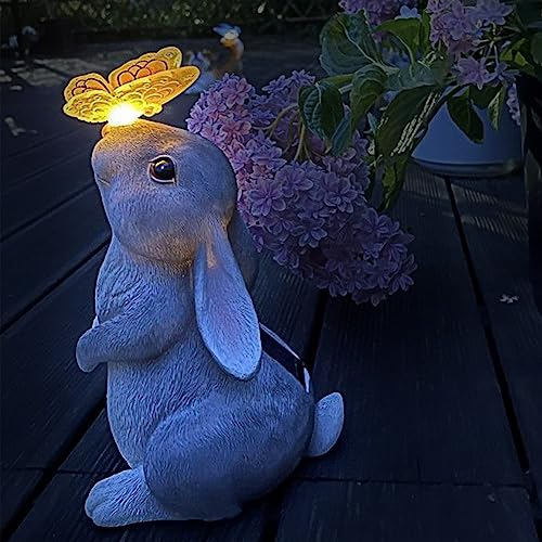 YATOSEEN Décoration de Statue de Lapin de Jardin avec Lampe Solaire - Lapin de Pâques de Statues d'extérieur pour Les Amoureux des Lapins, Cadeau de Pendaison de Crémaillère pour Patio Pelouse Porche