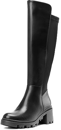 DREAM PAIRS Women Platform Round Toe Knee High Boots,Black,7