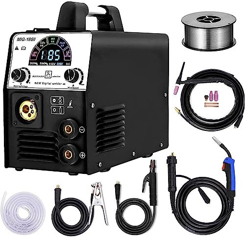 MIG185-II Welder, MIG TIG MMA 3 in 1 Mig Welder 200A with Color LCD Display IGBT Inverter Stick Gas Mix Gases Gasless Flux Cored Wire Solid Core Wire Welding Machine