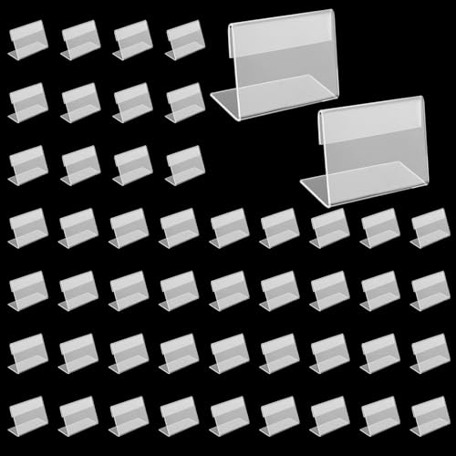 CHUEHKAK 50 Stück Mini Acryl Etikettenhalter, 6x4cm Tischaufsteller, Namenskarten Halter, Preisschildhalter, Schild Display für Supermarkt, Restaurants, Shop