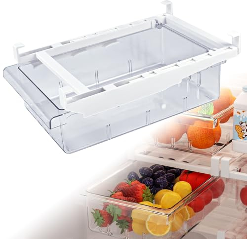 CAREDGO Organisateur de Réfrigérateur, Boîte de Rangement Frigo Boîte de Rangement pour Réfrigérateur Tiroir de Rangement Réfrigérateur Bac Frigo Rangement Transparent pour Fruit Légume, 30*20*9.5cm