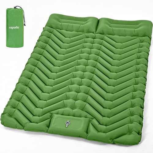 ROPODA Double Camping Inflatable Mattress, Ultralight Sleeping Mat for 2 Persons with Pillow，Built-in Foot Pump, Waterproof Sleeping Pad with Carry Bag for Hiking, Backpacking, Traveling (Green)