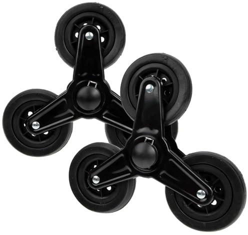 KiBcsLic 2 Pièces Roues de Rechange pour Chariot de Courses, Roues Triple Escalier Noir Antidérapant, Compatible Monter Les Escaliers, Plastique, Noir