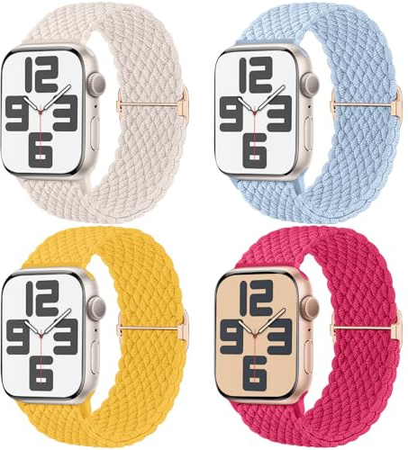 Mastten 4-pack Solo Loop flätade remmar kompatibla med Apple Watch-remmar 40 mm 41 mm 38 mm 42 mm 44 mm 45 mm 46 mm 49 mm kvinnor män, stretchig rem elastiskt sportband för iWatch SE 10 9 8 7 6 5 4 3