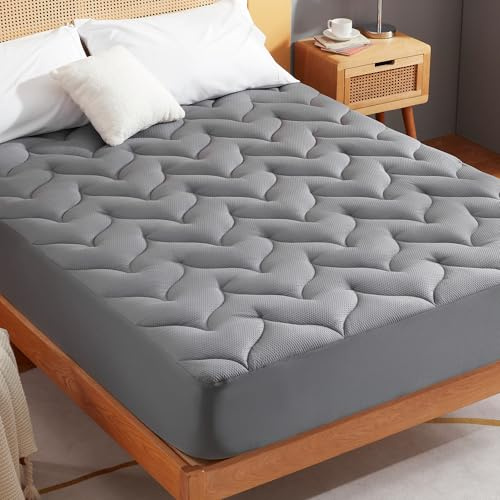 Sonive Matratzenschoner 140x200 cm, Knitterfreie Matratzenschutzbezüge Grau für Matratzen bis 30cm, Maschinenwaschbarer Matratzentopper Bei 45°C