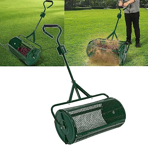 OJKJGY Esparcidor de estiércol de turba de 24 Pulgadas, Cesta de Malla metálica Resistente, esparcidor de abono, para Plantar, sembrar, cuidar el césped y el jardín, Caminar, Negro