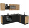 Küchenzeile 240x180 cm - Modulare Möbel für die Küche - mit 9 Schränken - Arbeitsplatte - Soft-Close - ohne Spülbecken Geräte - Capri 240x180 Evoke Oak/Schwarz - Küchenarbeitsplatte District Dark