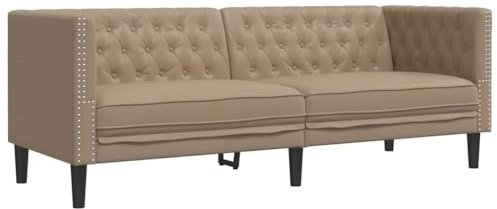 vidaXL Sofá Chesterfield de 3 plazas Cuero Artificial marrón Capuchino