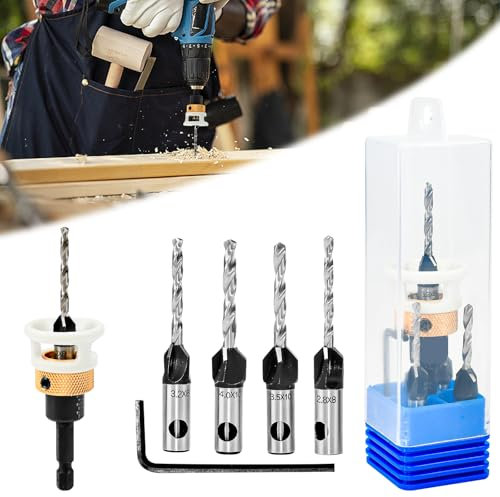 JNEYVIC - Broca con fresador, juego de brocas para biselar (taladro, taladro, fresas para trituradoras con varilla hexagonal de 1/4, con tope de profundidad y llave hexagonal de madera
