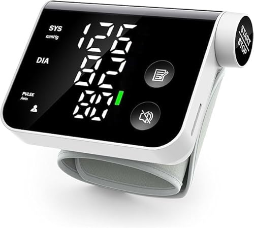 Monitor de presión arterial de muñeca, máquina digital automática, pantalla LED grande para uso doméstico, 2 usuarios, memoria de 120 con bolsa de almacenamiento portátil