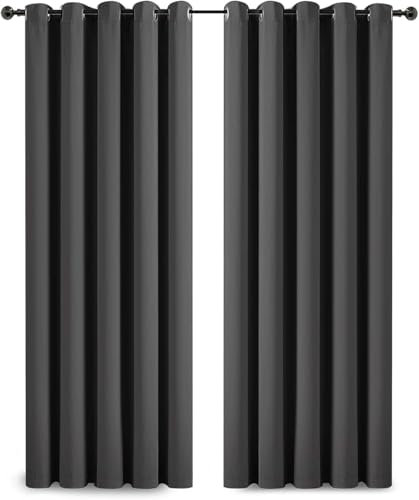 Hafaa Blackout Eyelet Curtains Grey 66x84 Inch Door Curtains for Bedroom Soft Texture Thermal Insulated Kitchen Curtain 2 Panels with 2 Tie Backs