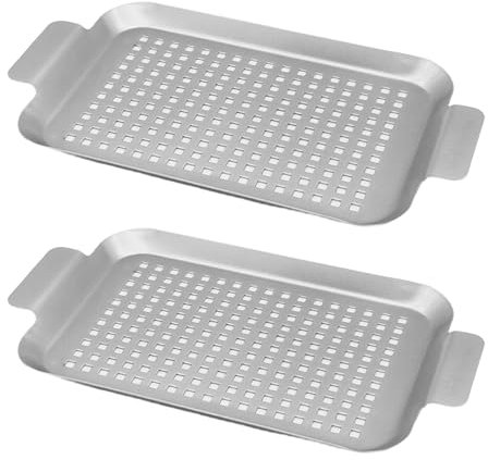 Miayical 2 Piezas Bandeja para Asar, Bandeja de Grill de Acero Inoxidable con Agujeros, Plancha de Asarpara Acampar con Barbacoa al Aire Libre, 33x19 cm, Cesta para Parrilla de Verduras