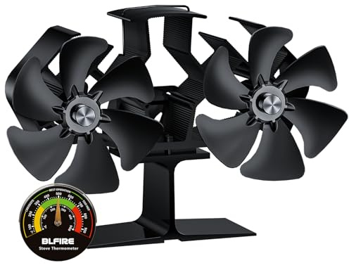BLFIRE Wood Stove Fan Silent Operation | Eco-friendly 12-Blade Log Burner Fan | Heat Powered Fireplace/Log Burner Accessories for Wood Burner/Burning Stove with Log Burner Thermometer