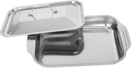 POPETPOP Bandeja Rectangular de Acero Inoxidable para Horno con Tapa Resistente Altas Temperaturas para Cocinar Pescado Grande Casa Compatible con Múltiples Métodos de Cocción