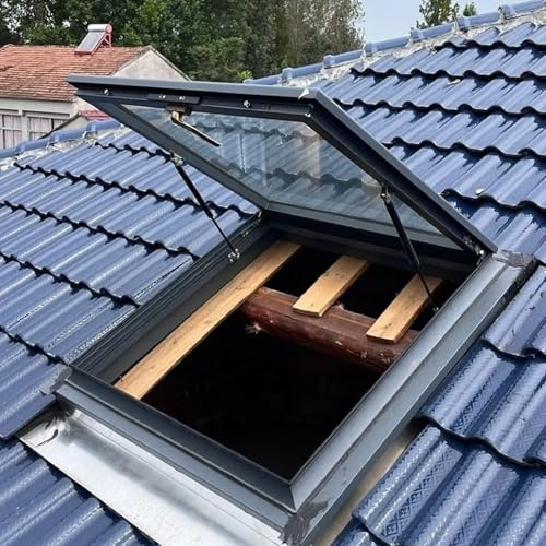 Skylight Roof Window, Roof Access Hatch Skylight, Clear Roof Window, Manual Venting Lighting Skylight With Double-Layer Tempered Glass, For House Indoor Attic Egress Roof Windows(95x85cm/37.4x33.5in)