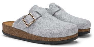 LE TIROLESI – Pantofola Klausen in lana Twins con sottopiede in pelle e suola in gomma – Made in Italy Taglia 37, Colore Grigio