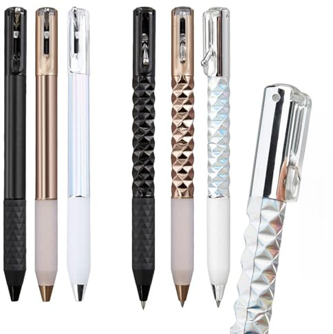 Press-Deformable Diamond Pattern Gel Pens, 6 Pack | UV Customizable 0.5mm Retractable Quick-Dry Pens, Aesthetic Stress Relief Fidget Pens for Students, Supports Personalized Logo & Image Printing