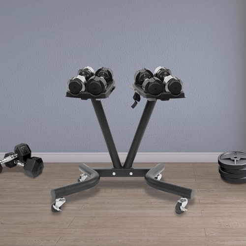 Verstellbares Hantelständer V-förmiger Hantelhalterung, Multifunktions Hantelablage Gewichtsregal mit Rädern, Jedes Tray Belastbarkeit 50 kg, für Hause und Fitnessstudio