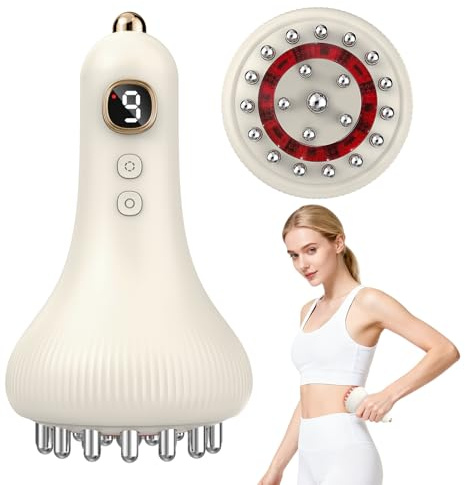 Massaggiatore AntiCellulite Elettrico, 9 Livelli EMS-microcorrente & Vibrazione & Calore Raggi Infraross, Portatile Senza Fili per Modellare Corpo, Gambe Braccia e Ridurre il Dolore Muscolare, Bianco