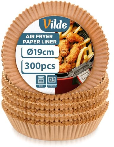 Vilde Airfryer - Carta da forno quadrata, rotonda, 19 cm, 300 pezzi, usa e getta, per friggitrice ad aria calda, antiaderente, per forno a microonde