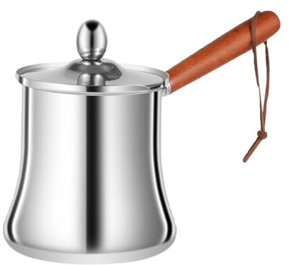 Cezve - Caffettiera turca da 720 ml, in acciaio inox, con coperchio e beccuccio, resistente in acciaio inox, per fondere burro, latte, gas, elettrica, ceramica