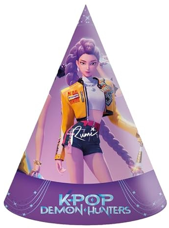 BIGIEMME Cappellini In Carta cono K-Pop Demon Hunters, Confezione da 6, Dimensione 16x12cm, Decorazioni per Festa a Tema K-Pop