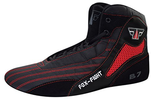 FOX-FIGHT Chaussures de Sambo B7 Professionnel de Haute qualité pour Homme en Cuir Chaussures de Lutte Chaussures de Tapis en Daim avec Semelle en Daim FR:42 Noir/Rouge