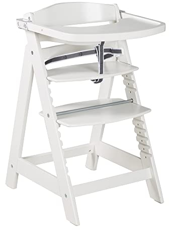 roba Treppenhochstuhl 'Sit Up Click & Fun', Hochstuhl inklusive abnehmbarem Essbrett und Bügel, innovativer Klickverschluss, mitwachsend vom Babyhochstuhl bis zum Jugendstuhl, Holz, weiß