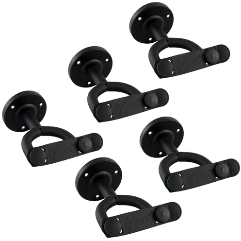TIGER Gitarren Wall Mount. Sichere Gitarren - Wandhalterung mit Haken und Bügel inklusive - Fünferpackung