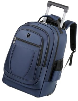 Zanthicia Trolley Suitcase Bag Pull Rod Rucksack Bag Portable and Labor Saving Option for Business and Personal Trolley Backpack with Wheels Double Shoulder, Blue, 50x34x22cm