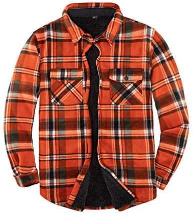Varm sherpa fodrad fleece pläd flanell skjorta jacka (alla sherpa fleecefodrade), Orange pläd, M
