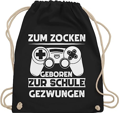 Turnbeutel Rucksack - Nerd Geschenke - Zum zocken geboren Schule gezwungen - Unisize - Schwarz - zocker gamer zock juterucksäcke für geek game turnsack jungen nerds gaming gymsack geeks geming