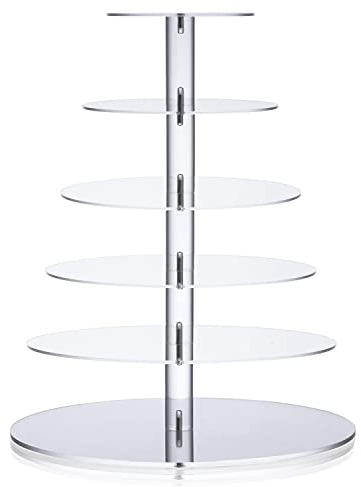 Ulifeme Présentoir Cupcake, 6 Etages Presentoir Gateau pour Mariage, Bébé Fête & L'après-midi Thé, 4mm Épaisseur Acrylique Dessert Tour Support for Muffin et Gâteau, Diamètre 16/14/12/10/8/6