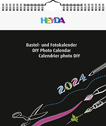 Heyda Hantverkskalender 2024 1 ark = 1 månad 21,5 x 24 cm omslagsblad: svart, månadsblad: svart