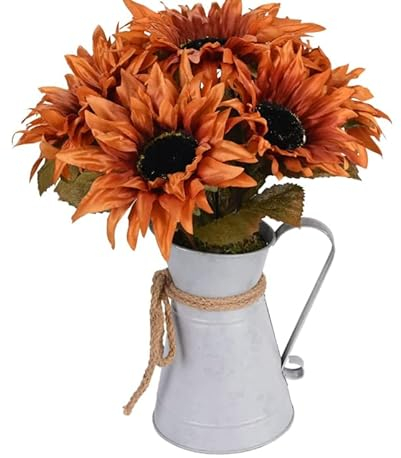 Autumn Artificial Flowers, 7pcs Sunflowers in Metal Pot for Table Centerpieces, Bookshelf, Fireplaces Autumn Home Decor, Indoor and Outdoor Autumn Decorations for a Cozy Home
