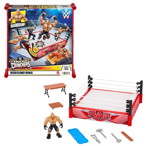 Mattel WWE Ring Boundivant Knuckle Crunchers set med ledad figur, tillbehör och Flex Mat-teknik HWH18