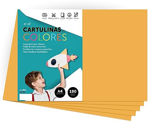 Farbkarton, A4-Farbkarton, kräftige Farben, 180 g, für Bastelarbeiten, Drucken Sie Ihre Dokumente und kreativen Designs, Farbfolien A4 · m-office (25 Blatt, Gelbgold)