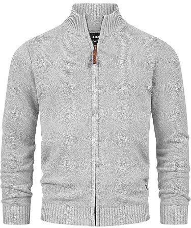Indicode Herren INLut Strickjacke mit Stehkragen und Reißverschluss | Cardigan Feinstrickjacke für Männer Lt Grey Mix, XXL