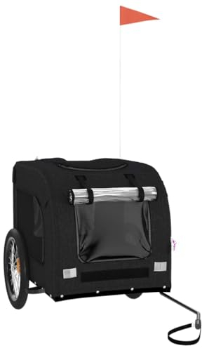 vidaXL Fahrradanhänger für Hunde, Hundeanhänger mit Reflektoren Flagge, Hundetransporter Maximale Belastbarkeit 45kg, Schwarz Oxford-Gewebe Eisen