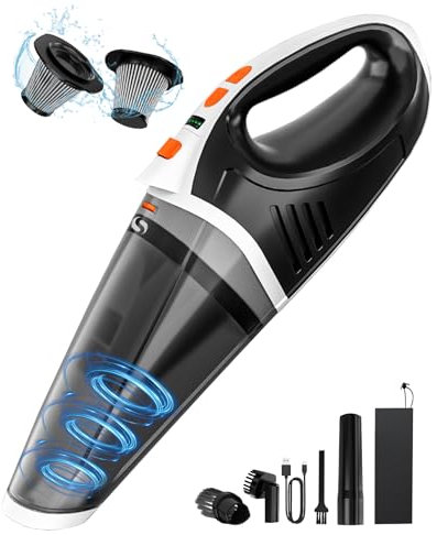 SERVOMASTER Aspirador De Mano, 15000Pa Aspiradora De Mano Sin Cable, 2 Velocidades Motor Sin Escobillas Mini Aspirador Coche con Filtro HEPA, Recargable Aspirador Coche Potente Casa Oficina Mascota