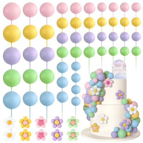 Bouiexye 61 decorazioni per torte in stile bohémien, mini palloncini, retrò, hippie, margherite, in acrilico, per feste di compleanno, matrimoni, baby shower (colore chiaro)