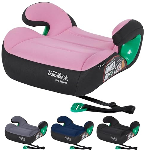 FableKids Sitzerhöhung Auto Kinder | 3-Punkt-Sicherheitsgurt | Kindersitzerhöhung bis 5 Jahre | Autositz für Kinder 125-150 cm | Kindersitzerhöhung ECE R129/03 | Pink